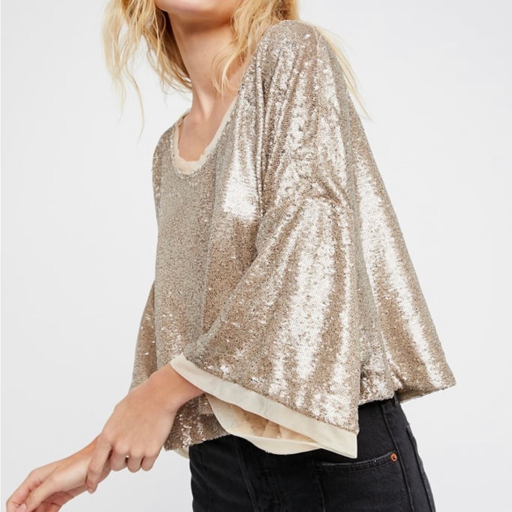 FREE PEOPLE champagne dreams sequin top Gold Medium